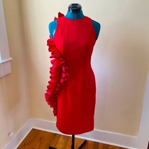 Red cocktail dress with ruffle side size small